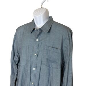Toad & Co Mens 100% Organic Cotton Blue Plaid Button Up Twill Shirt XL Outdoor